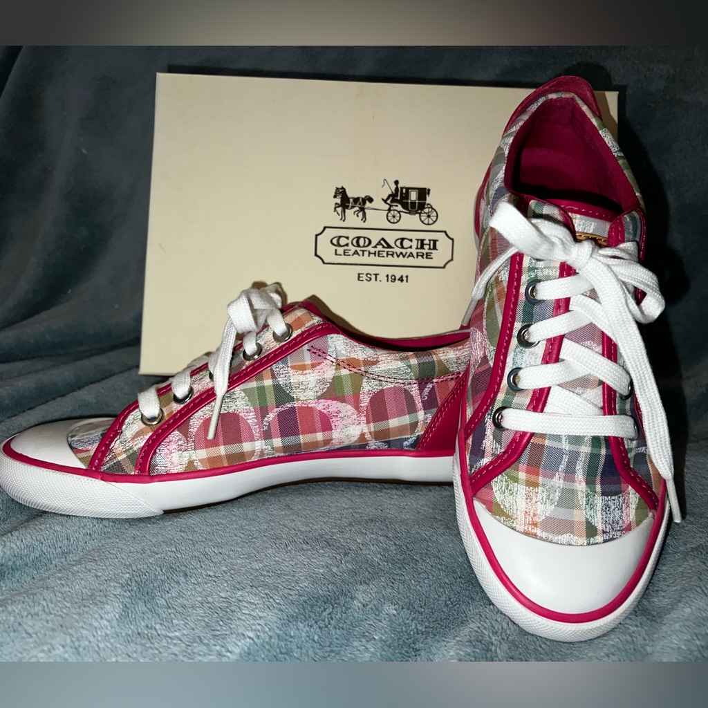 Trendy Coach Barrett Poppy Beach Plaid Sneakers Size 7